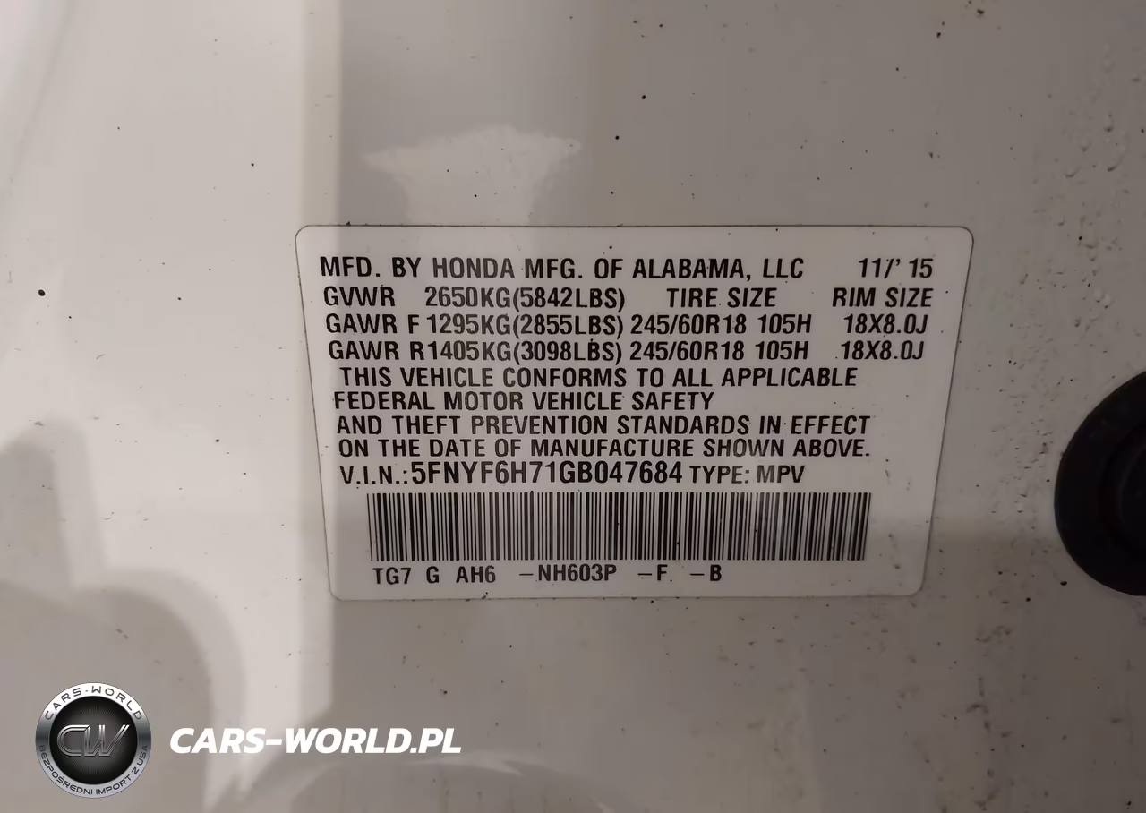 2016 Honda Pilot Ex-L VIN:5FNYF6H71GB047684 - 9