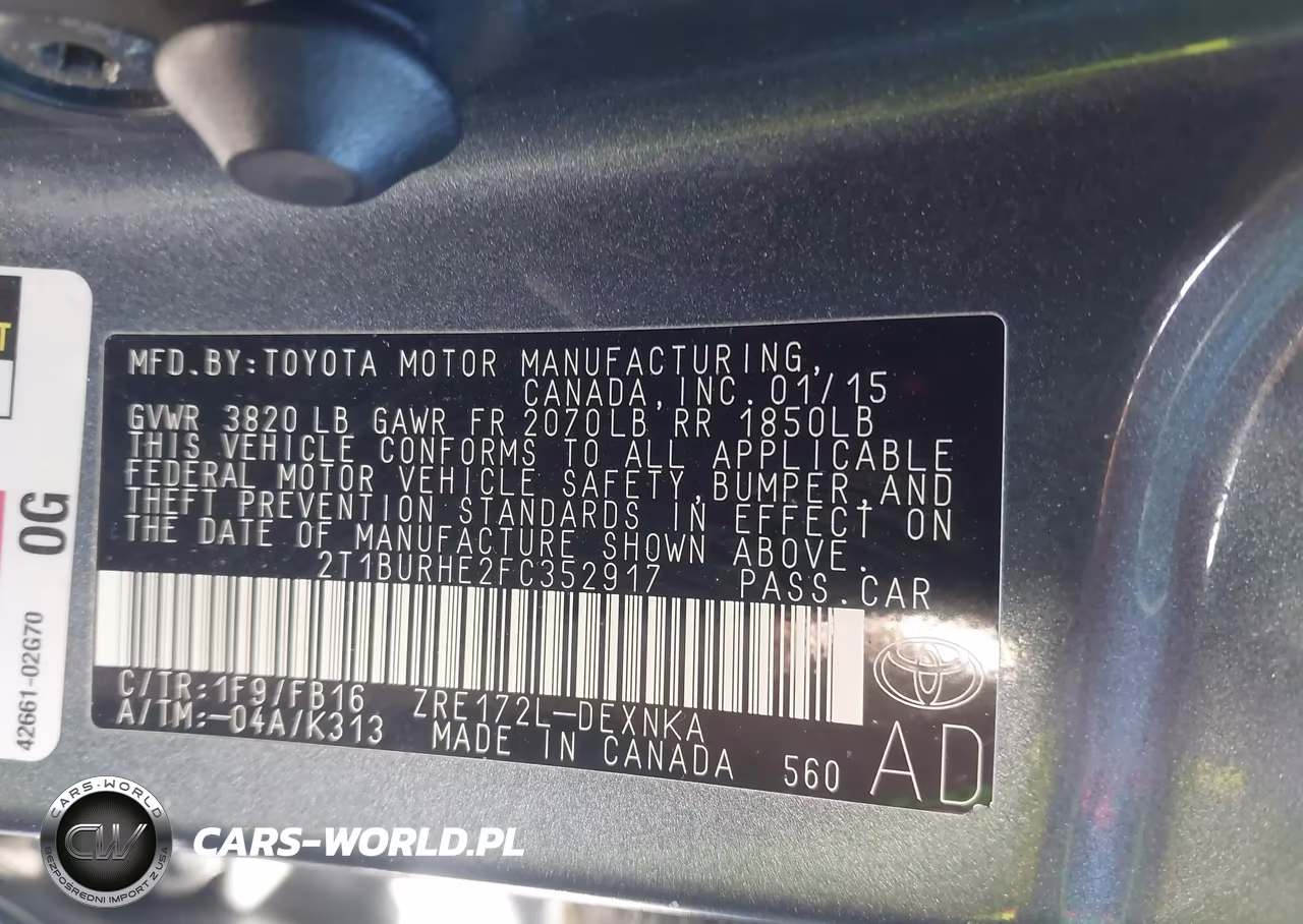 2015 Toyota Corolla Le VIN:2T1BURHE2FC352917 - 9