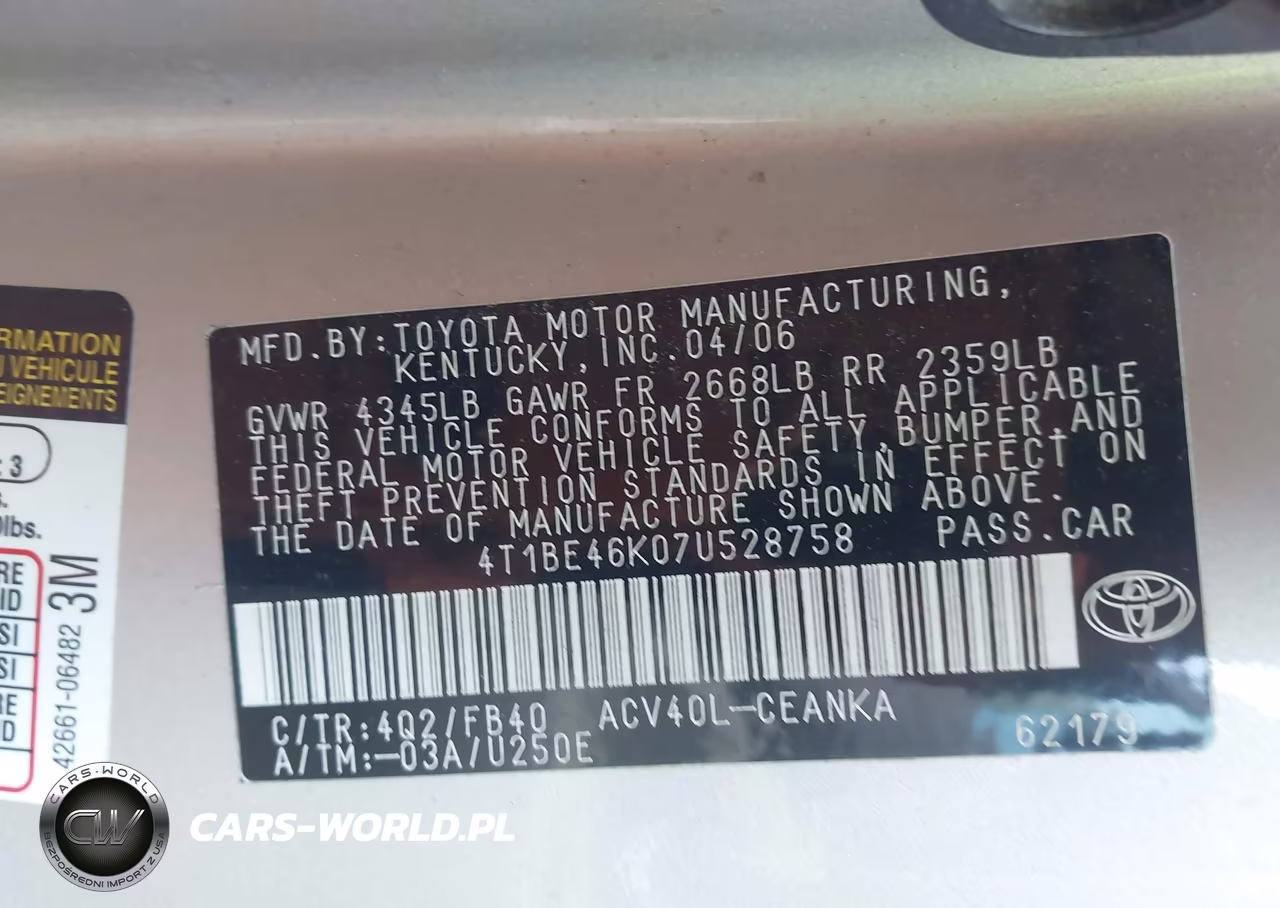 2007 Toyota Camry Le VIN:4T1BE46K07U528758 - 9