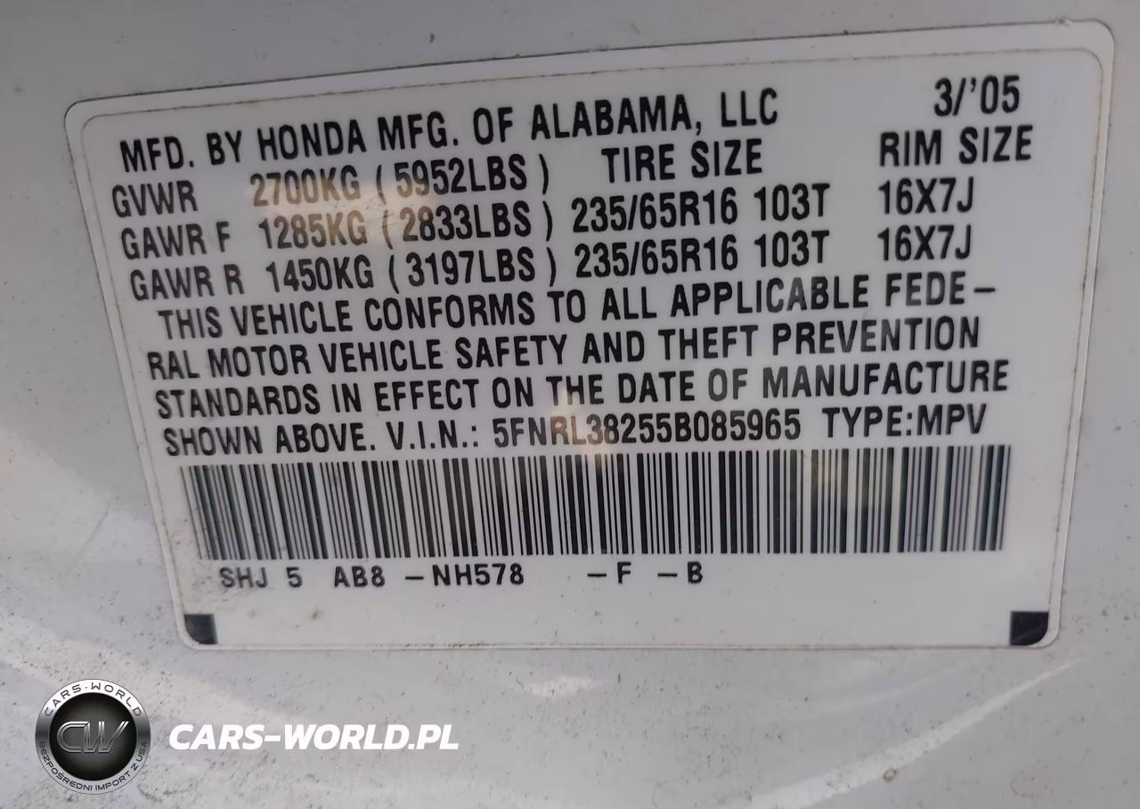2005 Honda Odyssey Lx VIN:5FNRL38255B085965 - 9