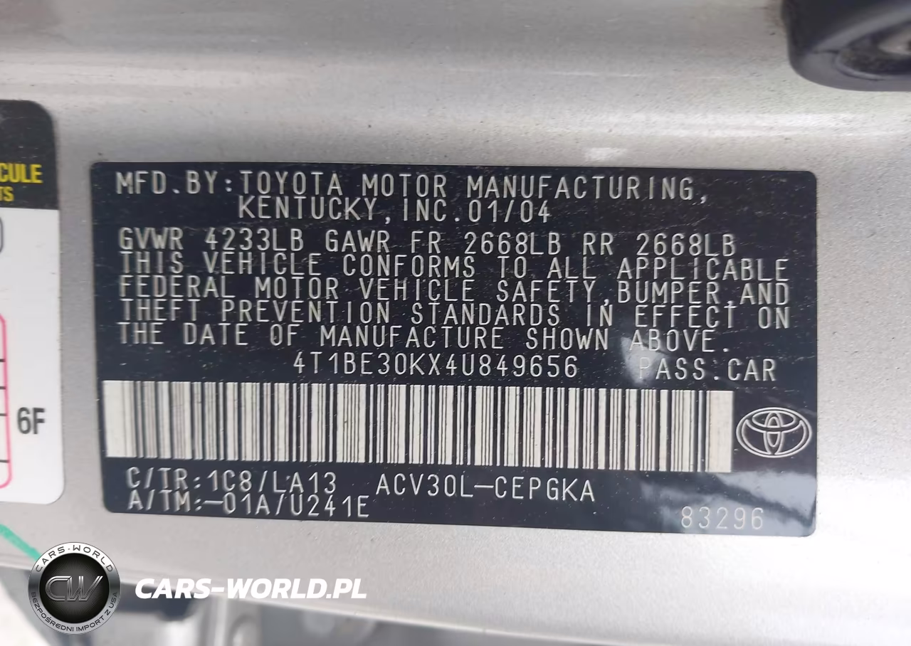 2004 Toyota Camry Xle VIN:4T1BE30KX4U849656 - 9