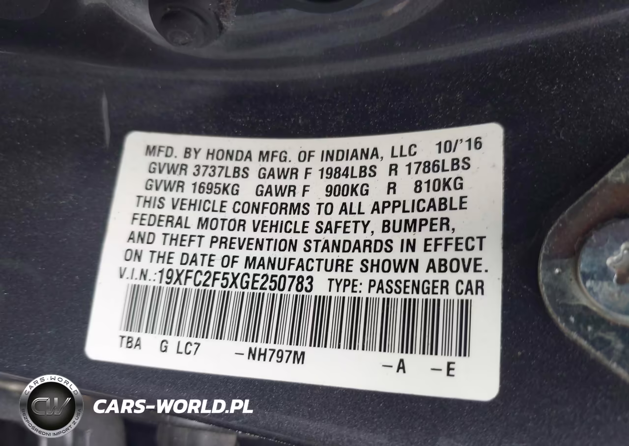 2016 Honda Civic Lx VIN:19XFC2F5XGE250783 - 9