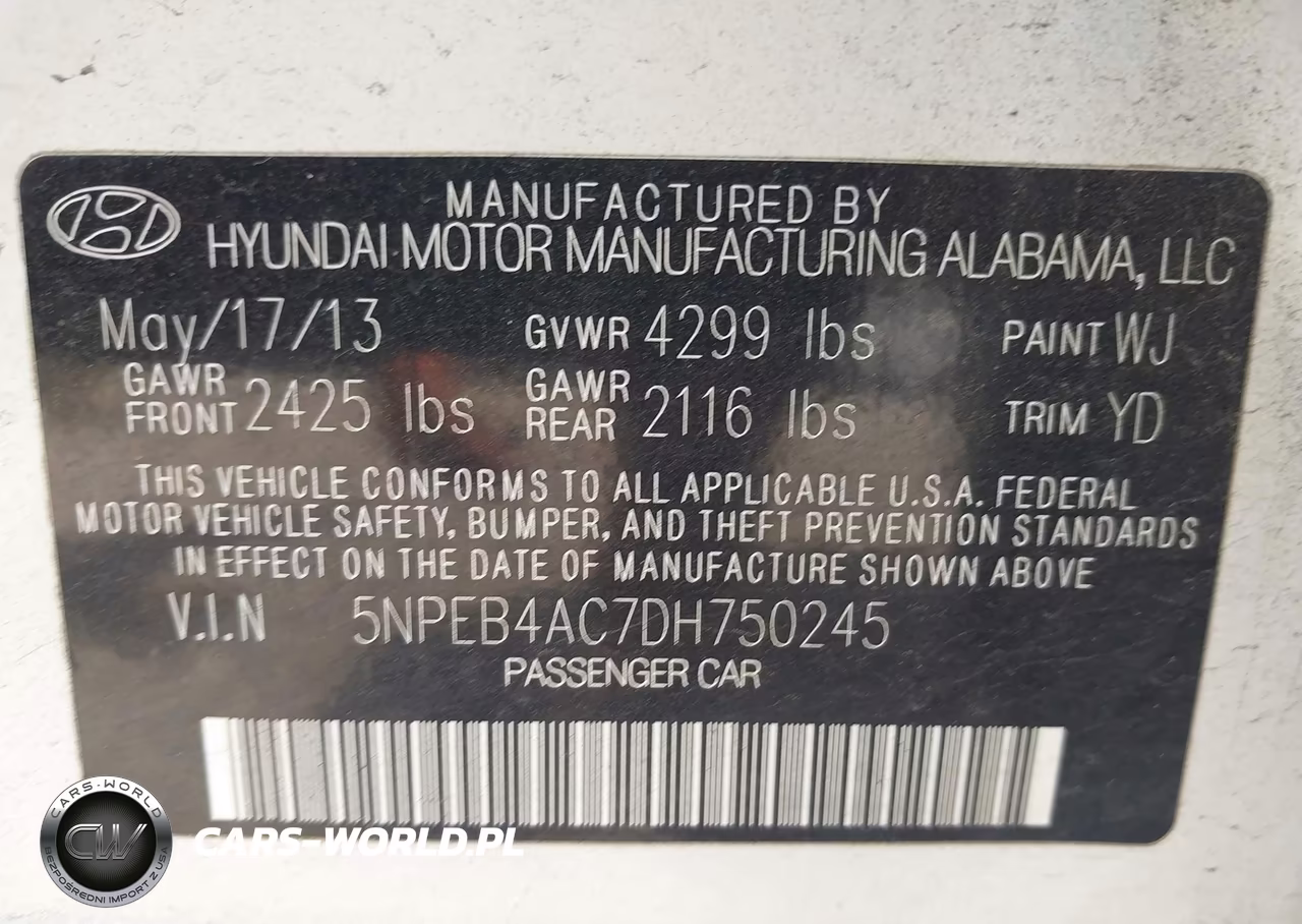 2013 Hyundai Sonata Gls VIN:5NPEB4AC7DH750245 - 9