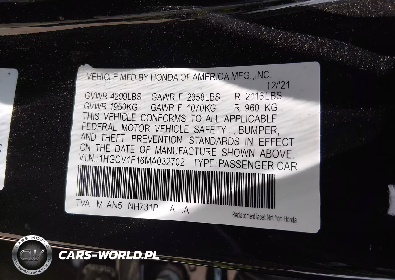 2021 Honda Accord Lx VIN:1HGCV1F16MA032702 - 9