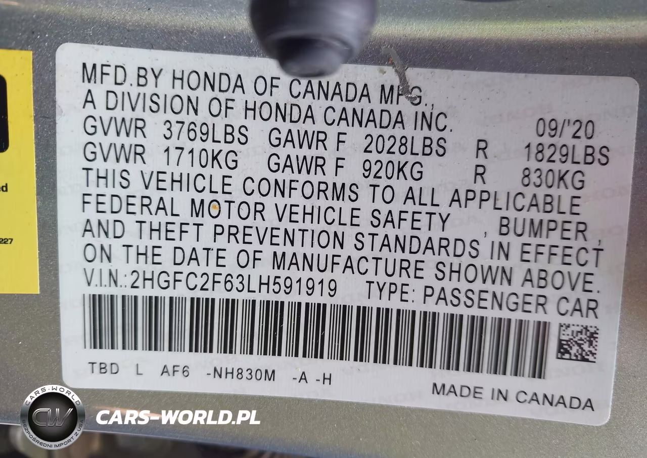 2020 Honda Civic Lx VIN:2HGFC2F63LH591919 - 9