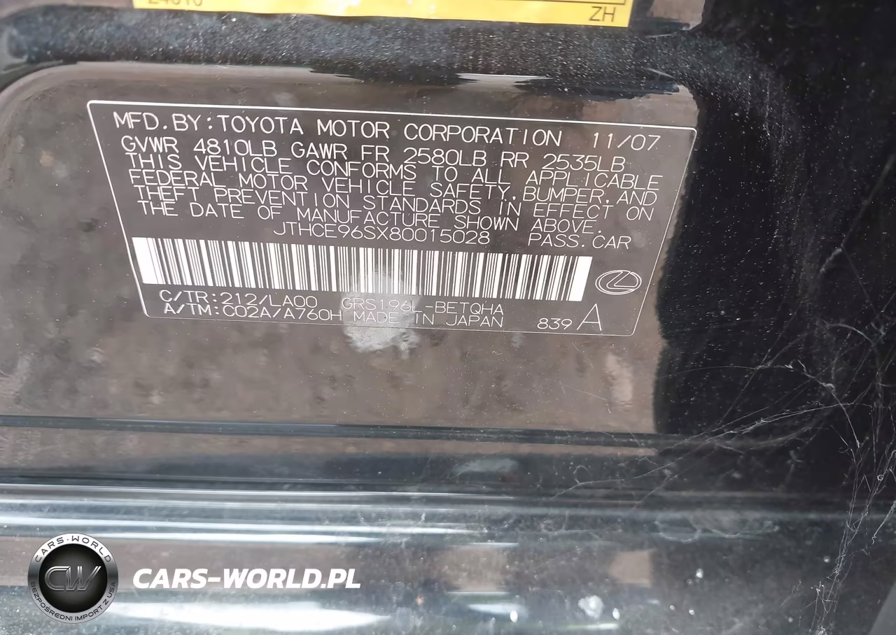 2008 Lexus Gs 350 VIN:JTHCE96SX80015028 - 9