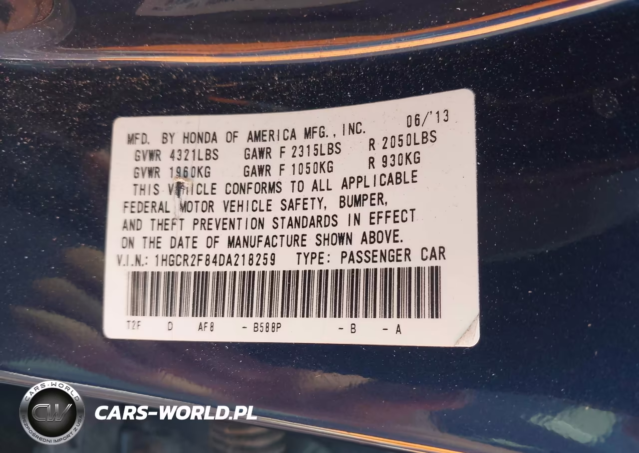 2013 Honda Accord Ex-L VIN:1HGCR2F84DA218259 - 9