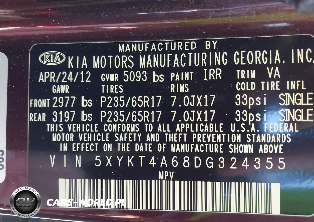 2013 Kia Sorento Lx VIN:5XYKT4A68DG324355 - 9