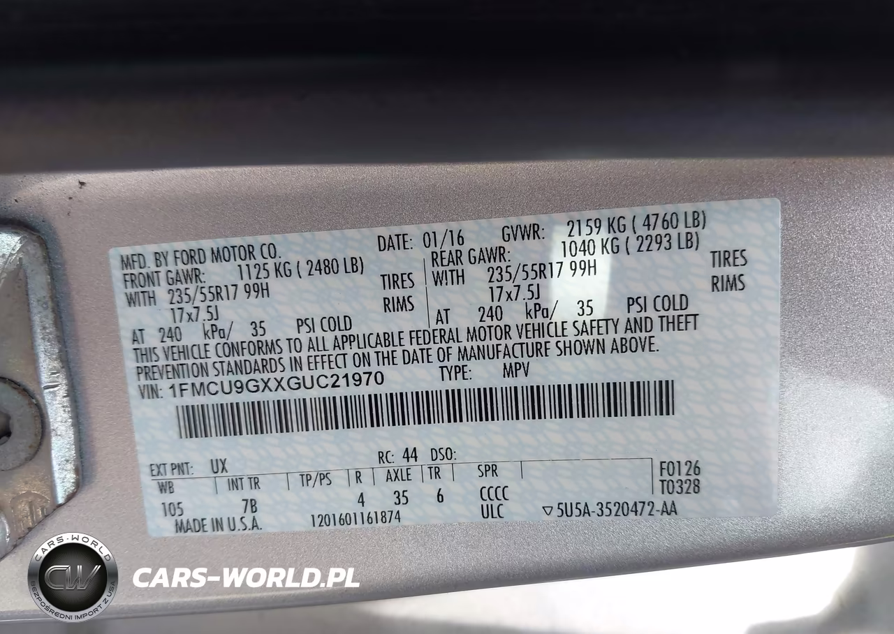 2016 Ford Escape Se VIN:1FMCU9GXXGUC21970 - 9