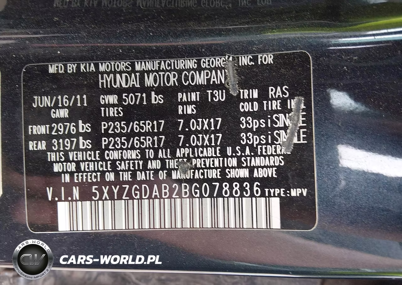 2011 Hyundai Santa Fe Gls VIN:5XYZGDAB2BG078836 - 9