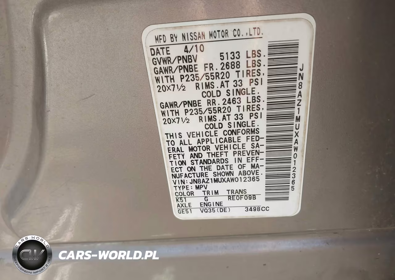 2010 Nissan Murano Le VIN:JN8AZ1MUXAW012365 - 9
