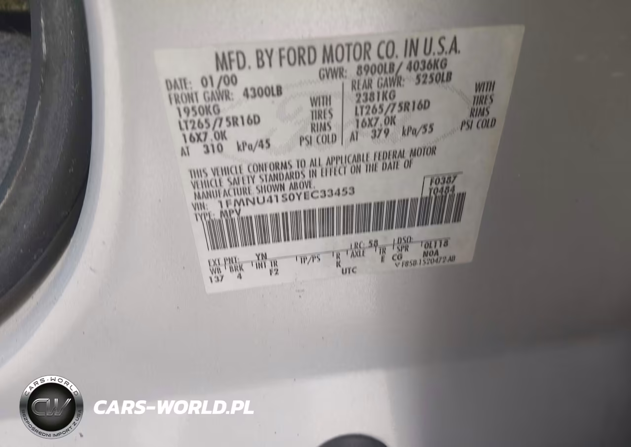2000 Ford Excursion Xlt VIN:1FMNU41S0YEC33453 - 9
