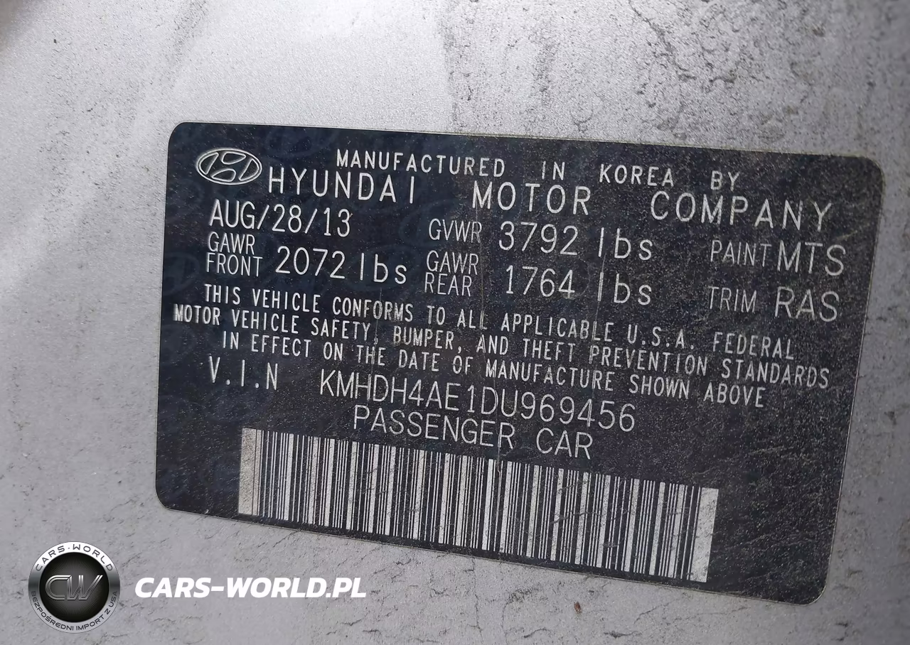 2013 Hyundai Elantra Gls VIN:KMHDH4AE1DU969456 - 9