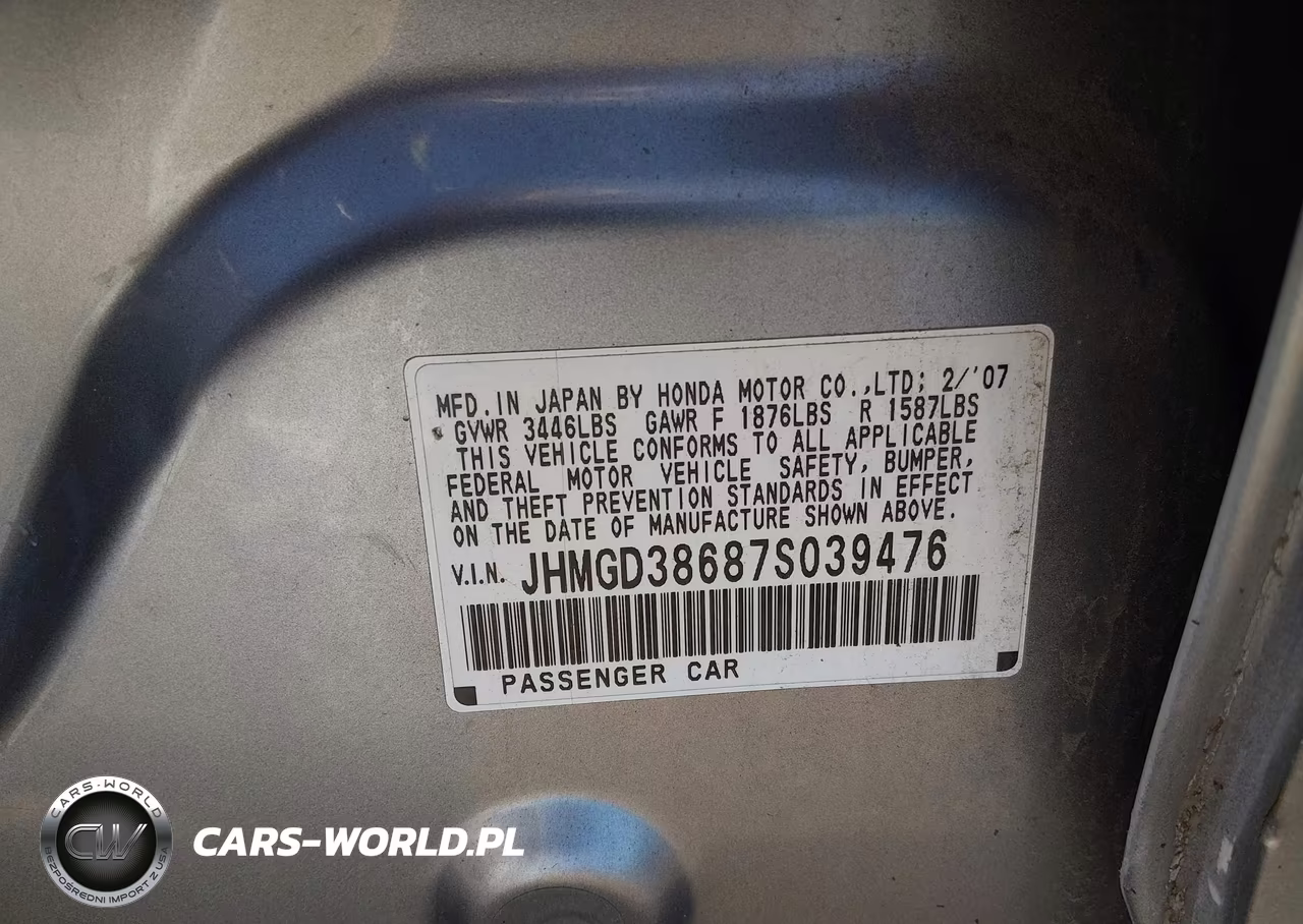 2007 Honda Fit Sport VIN:JHMGD38687S039476 - 9