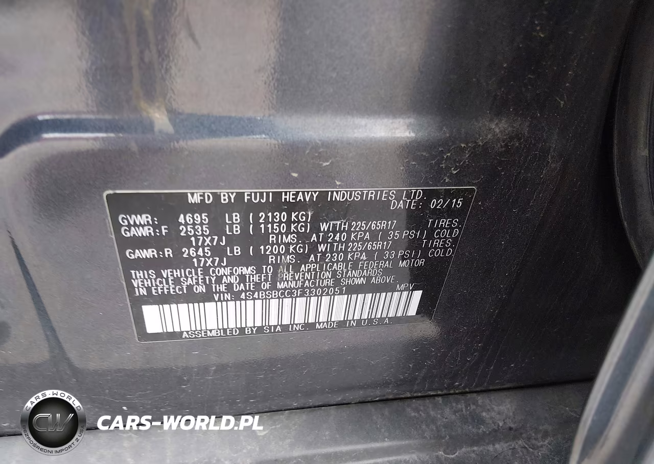 2015 Subaru Outback 2.5I Premium VIN:4S4BSBCC3F3302051 - 9