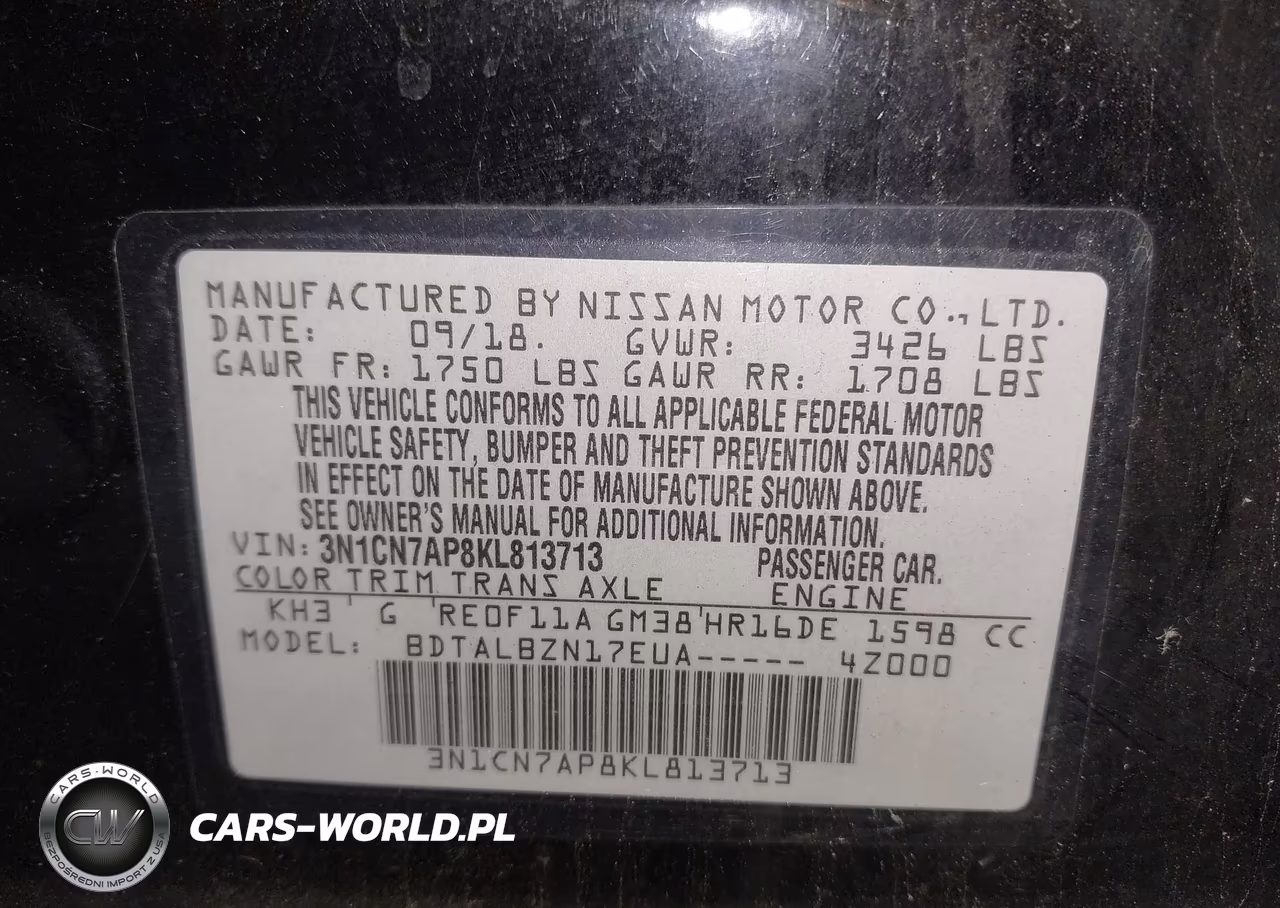 2019 Nissan Versa 1.6 Sv VIN:3N1CN7AP8KL813713 - 9