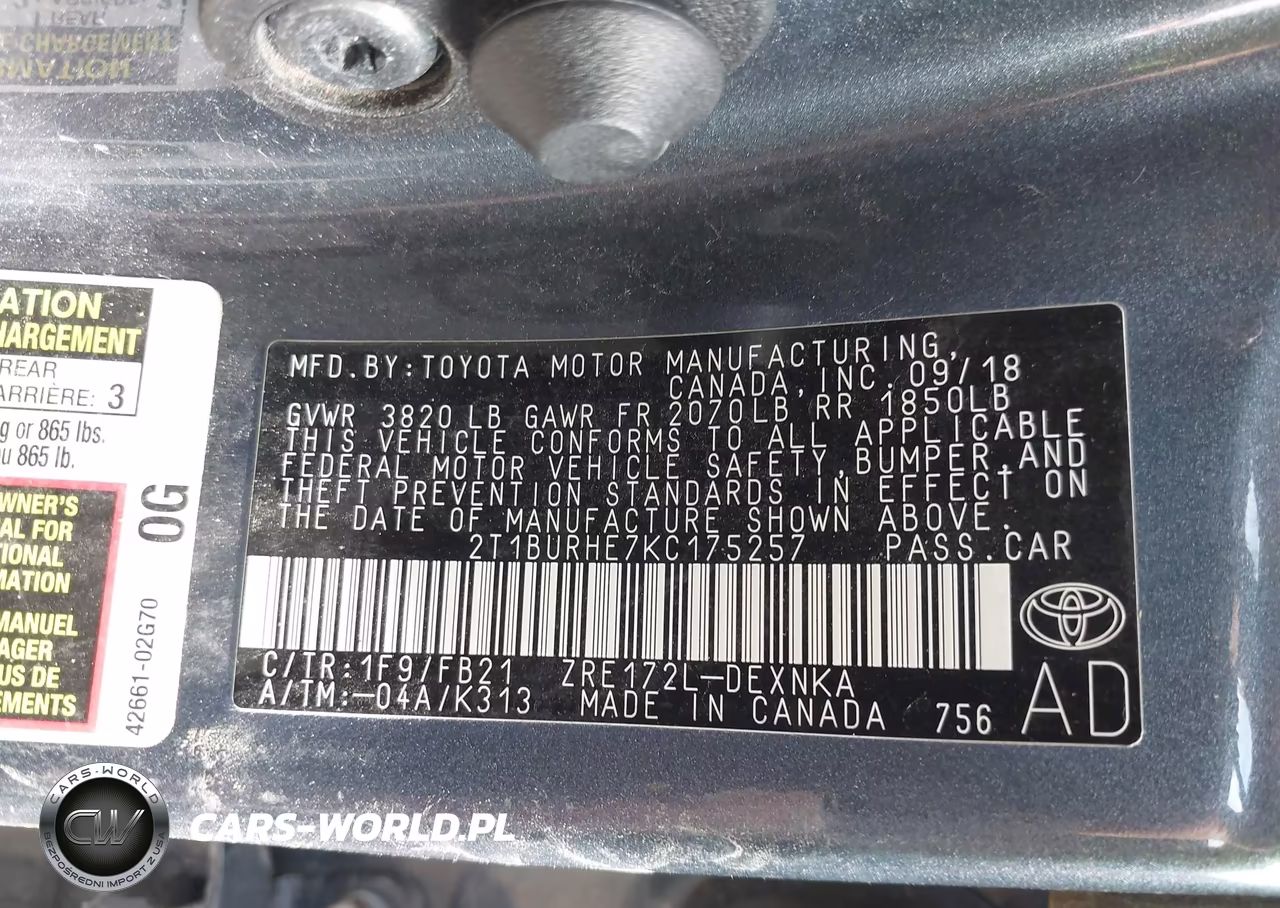 2019 Toyota Corolla Le VIN:2T1BURHE7KC175257 - 9