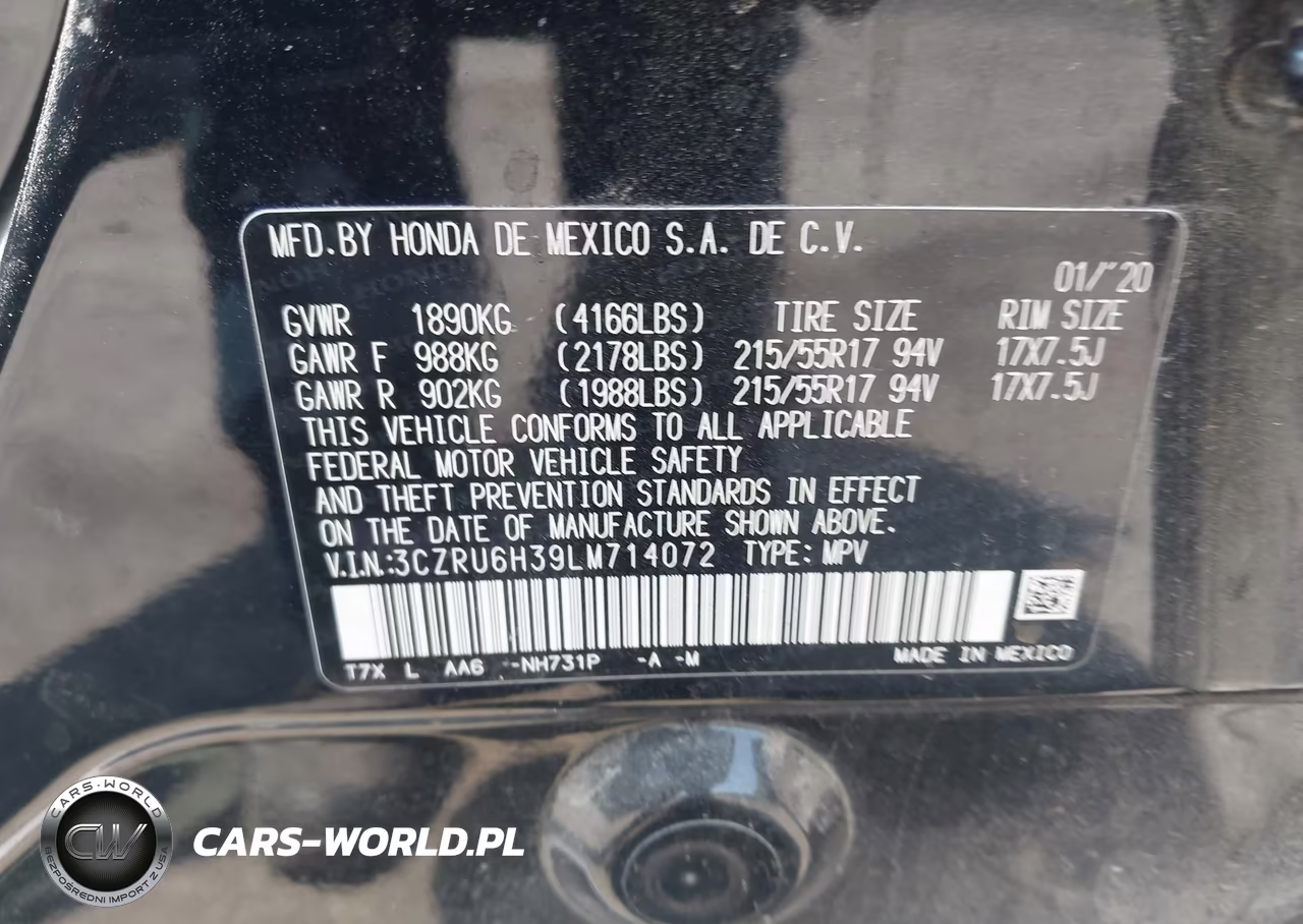 2020 Honda Hr-V Awd Lx VIN:3CZRU6H39LM714072 - 9