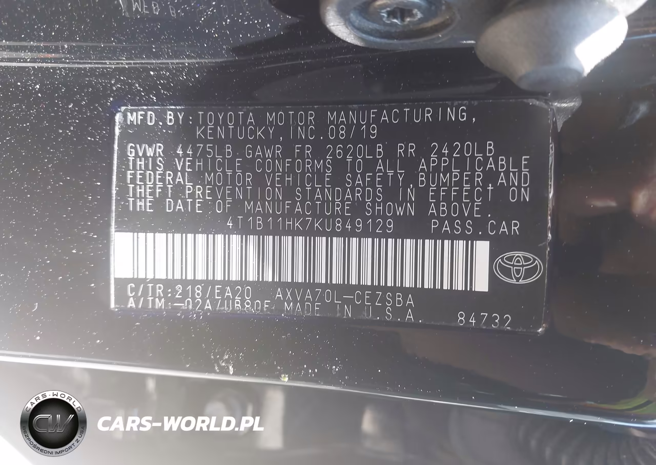 2019 Toyota Camry Se VIN:4T1B11HK7KU849129 - 9
