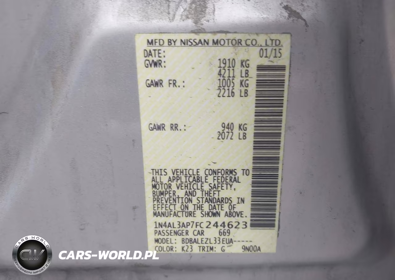 2015 Nissan Altima 2.5-2.5 S-2.5 Sl-2.5 Sv VIN:1N4AL3AP7FC244623 - 9