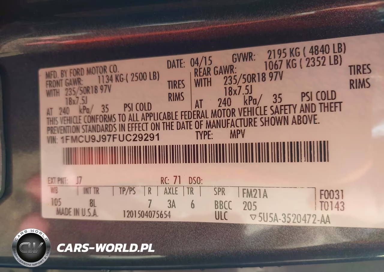 2015 Ford Escape Titanium VIN:1FMCU9J97FUC29291 - 9