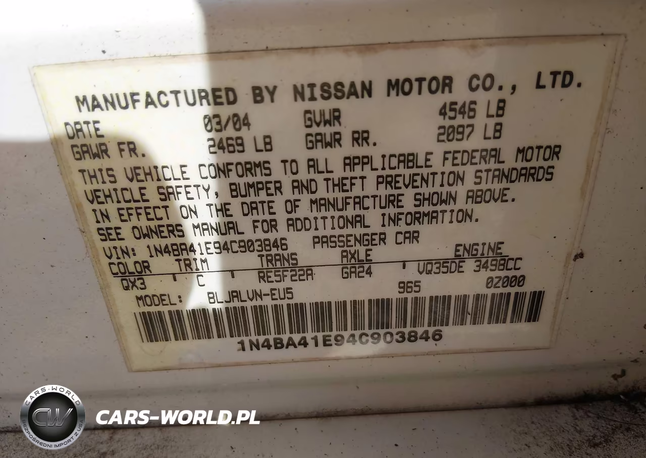 2004 Nissan Maxima 3.5 Sl VIN:1N4BA41E94C903846 - 9