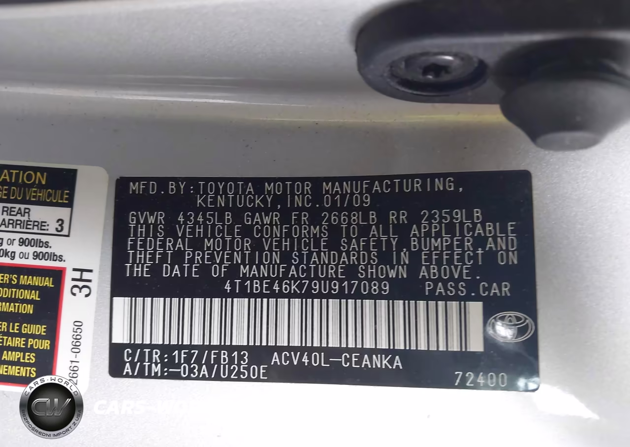 2009 Toyota Camry Le VIN:4T1BE46K79U917089 - 9