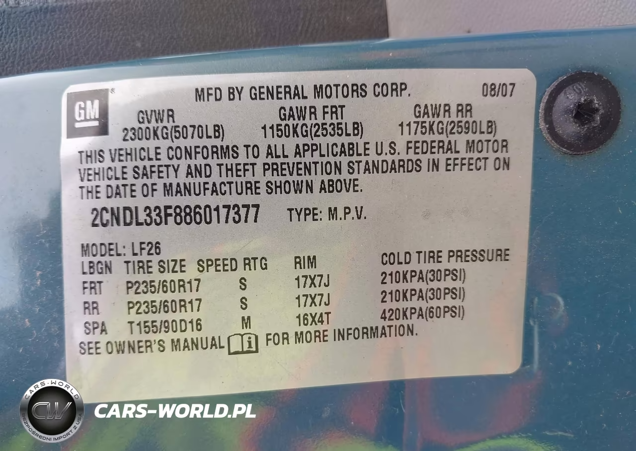 2008 Chevrolet Equinox Lt VIN:2CNDL33F886017377 - 9