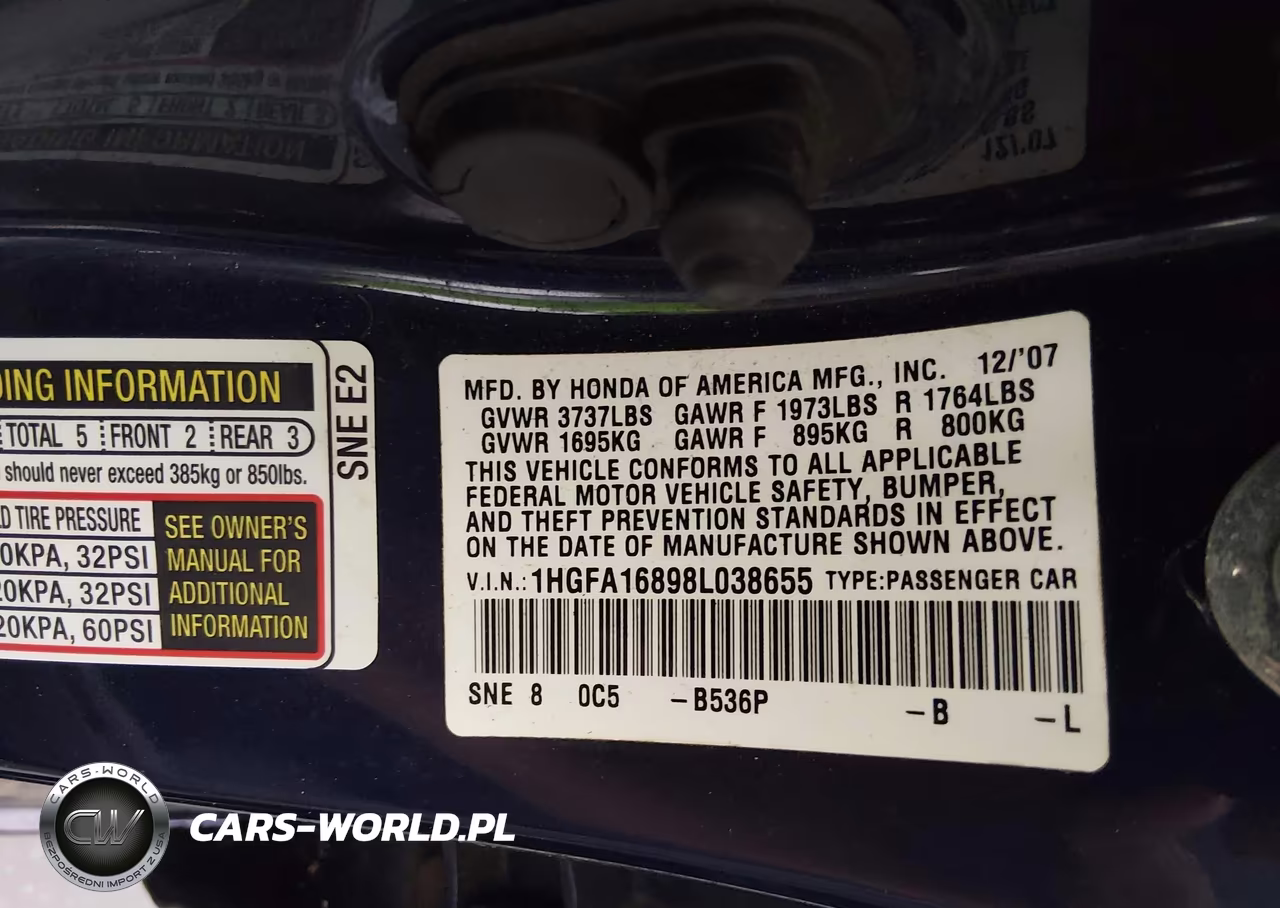 2008 Honda Civic Ex VIN:1HGFA16898L038655 - 9