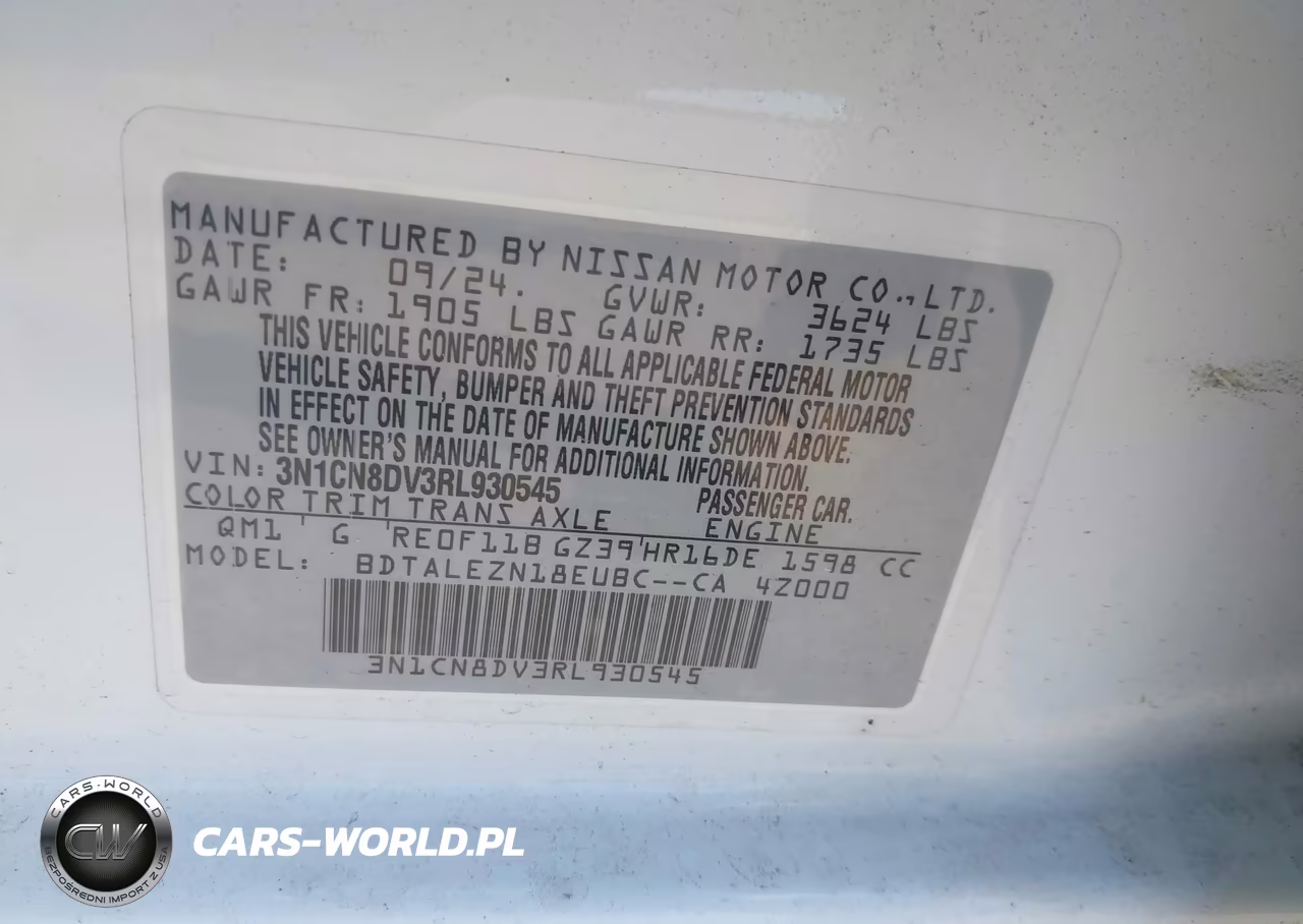 2024 Nissan Versa 1.6 S VIN:3N1CN8DV3RL930545 - 9