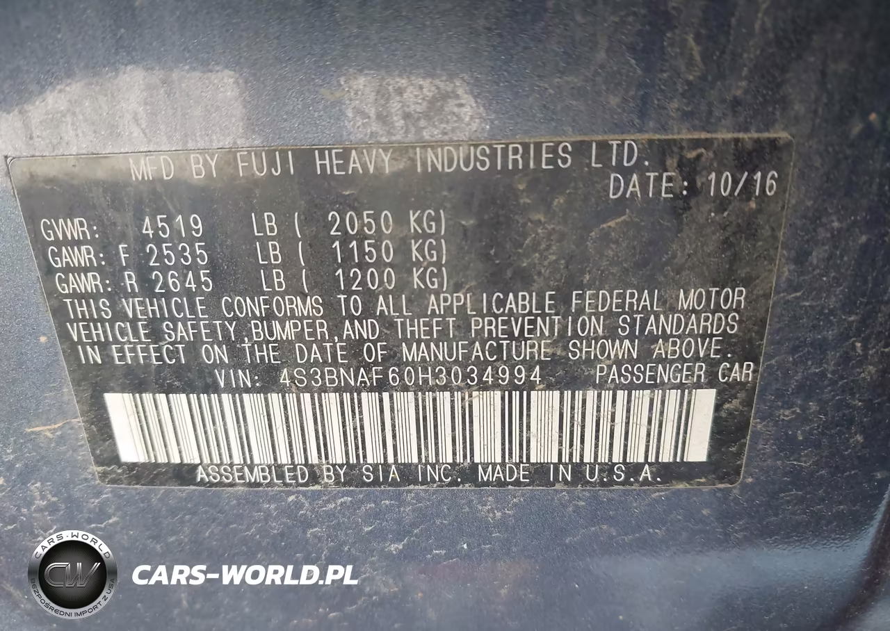 2017 Subaru Legacy 2.5I Premium VIN:4S3BNAF60H3034994 - 9