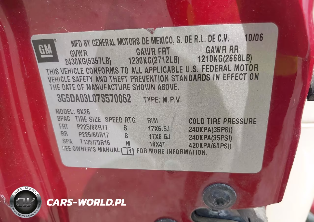 2007 Buick Rendezvous Cxl VIN:3G5DA03L07S570062 - 9