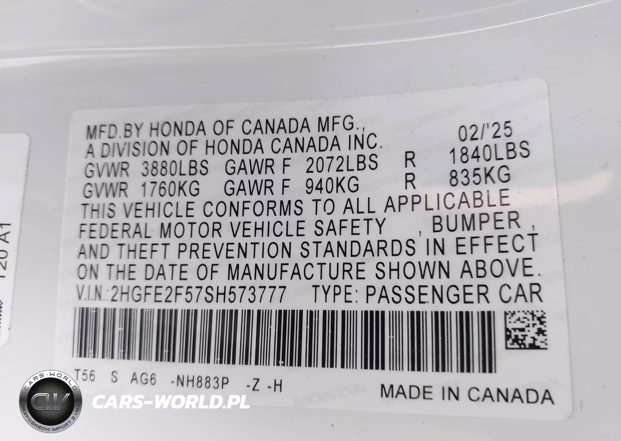 2025 Honda Civic Sport VIN:2HGFE2F57SH573777 - 9