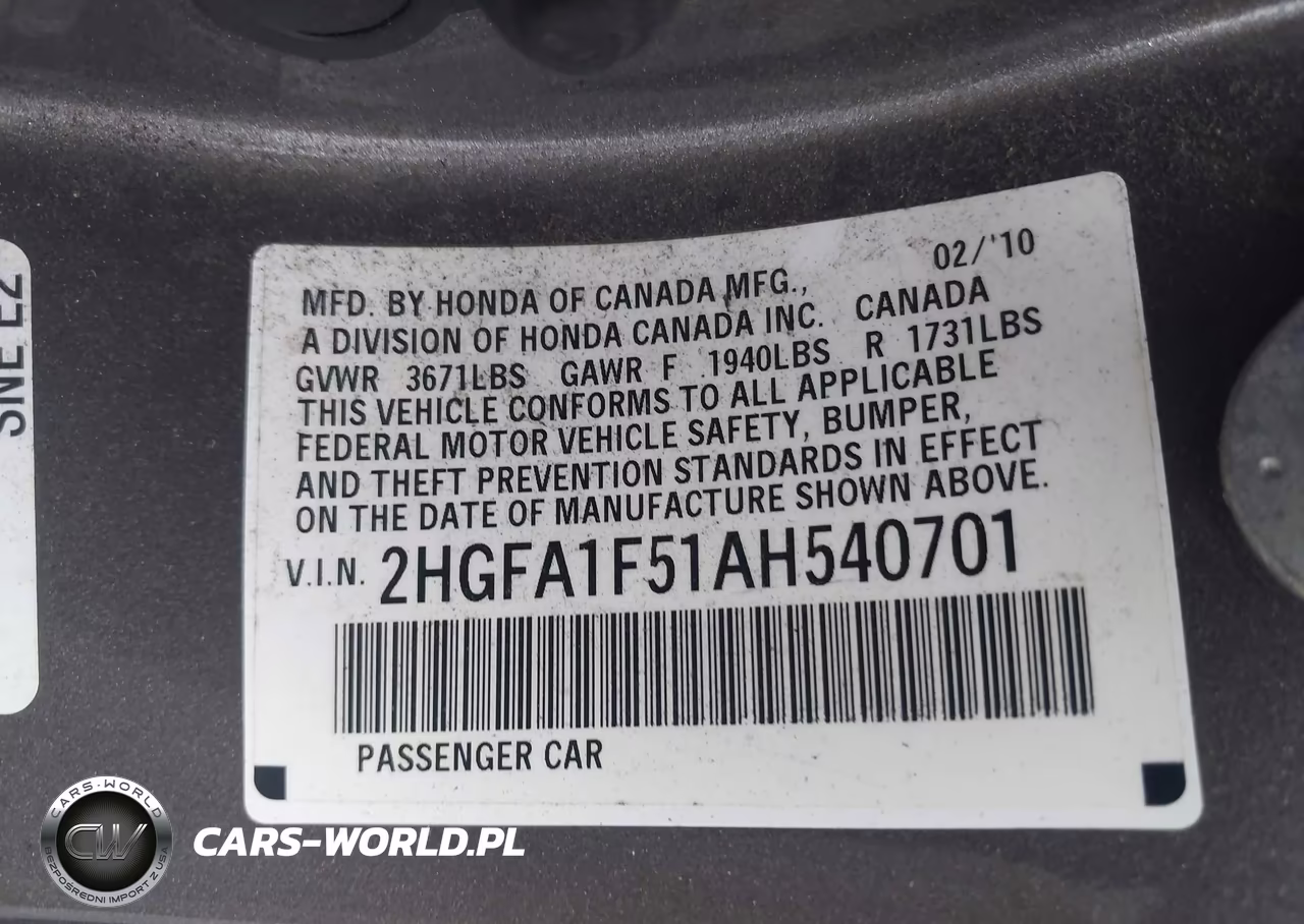 2010 Honda Civic Lx VIN:2HGFA1F51AH540701 - 9