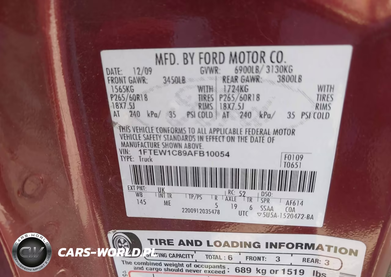 2010 Ford F-150 Fx2 Sport-Xl-Xlt VIN:1FTEW1C89AFB10054 - 9