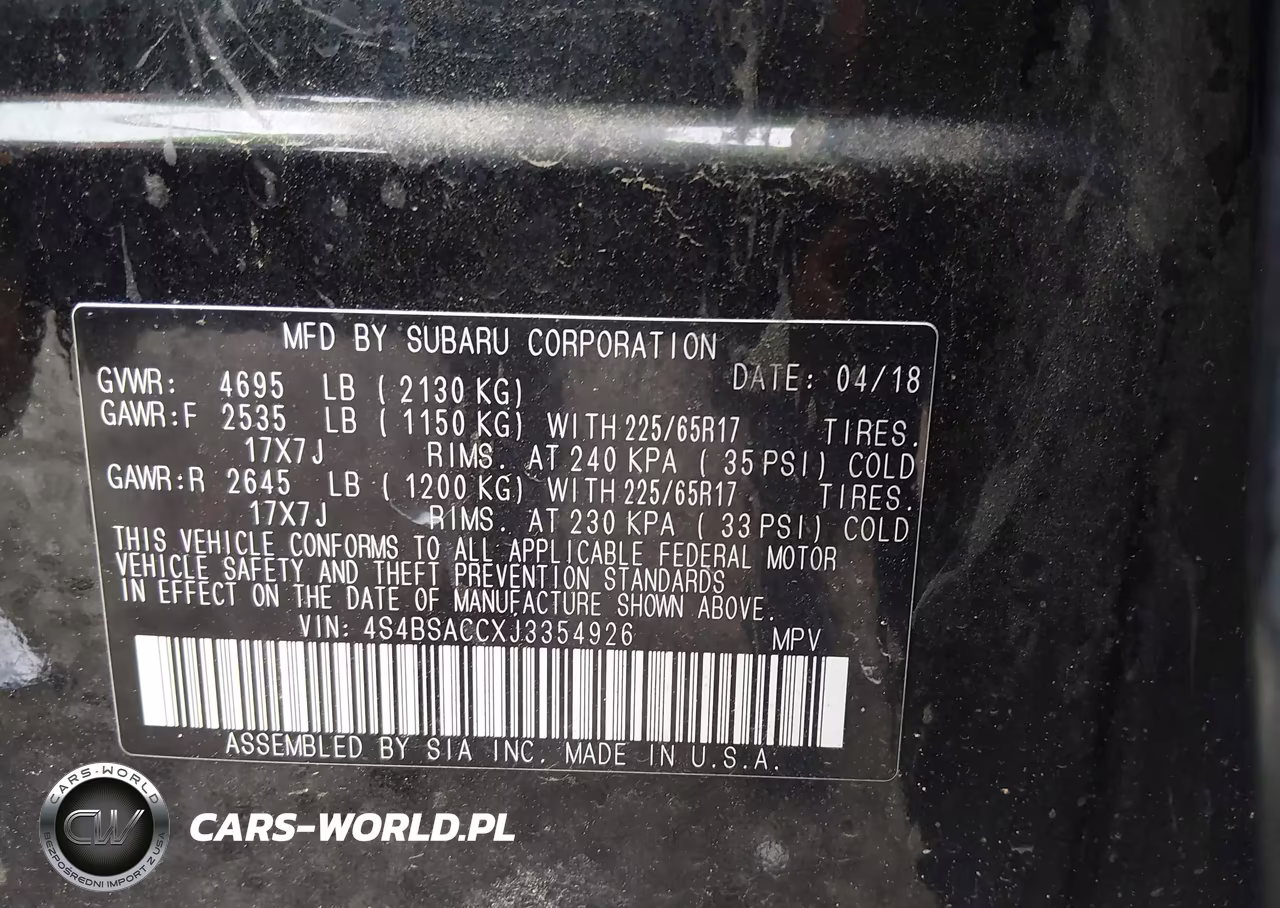 2018 Subaru Outback 2.5I Premium VIN:4S4BSACCXJ3354926 - 9