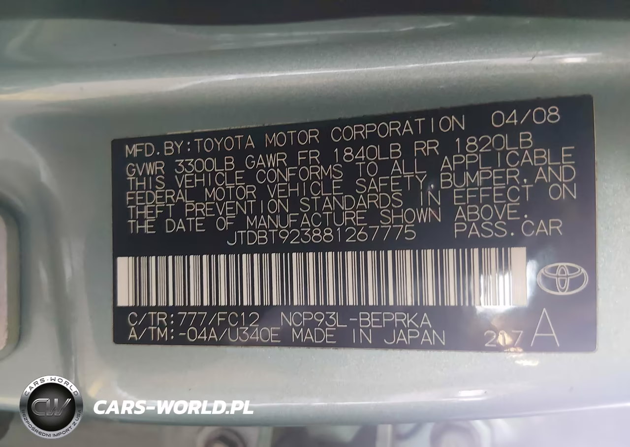 2008 Toyota Yaris VIN:JTDBT923881267775 - 9