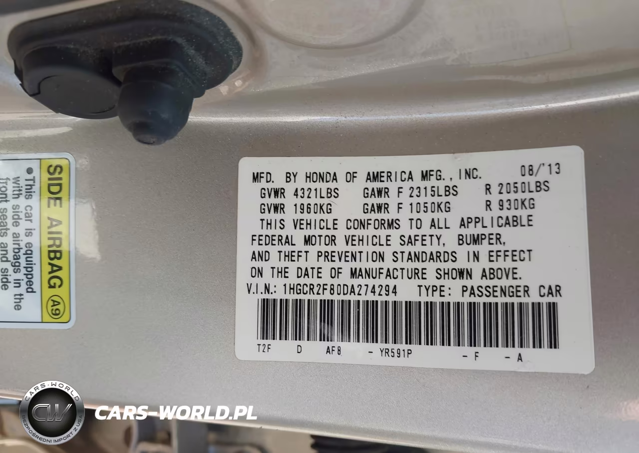 2013 Honda Accord Ex-L VIN:1HGCR2F80DA274294 - 9