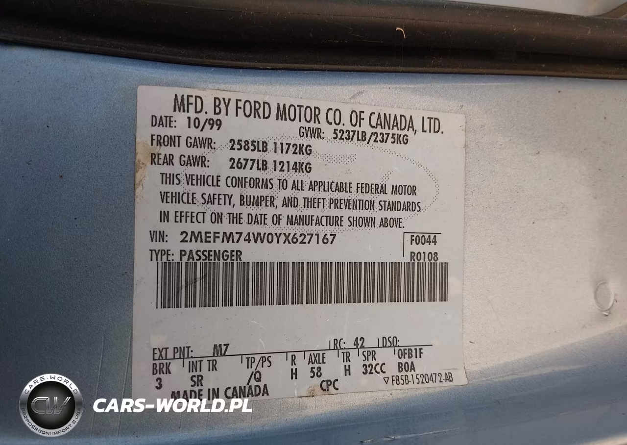 2000 Mercury Grand Marquis Gs VIN:2MEFM74W0YX627167 - 9