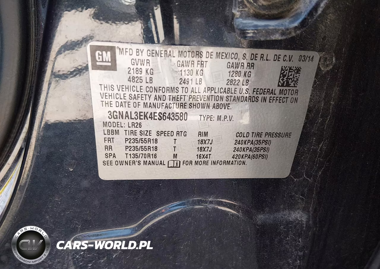2014 Chevrolet Captiva Sport Fleet Lt VIN:3GNAL3EK4ES643580 - 9