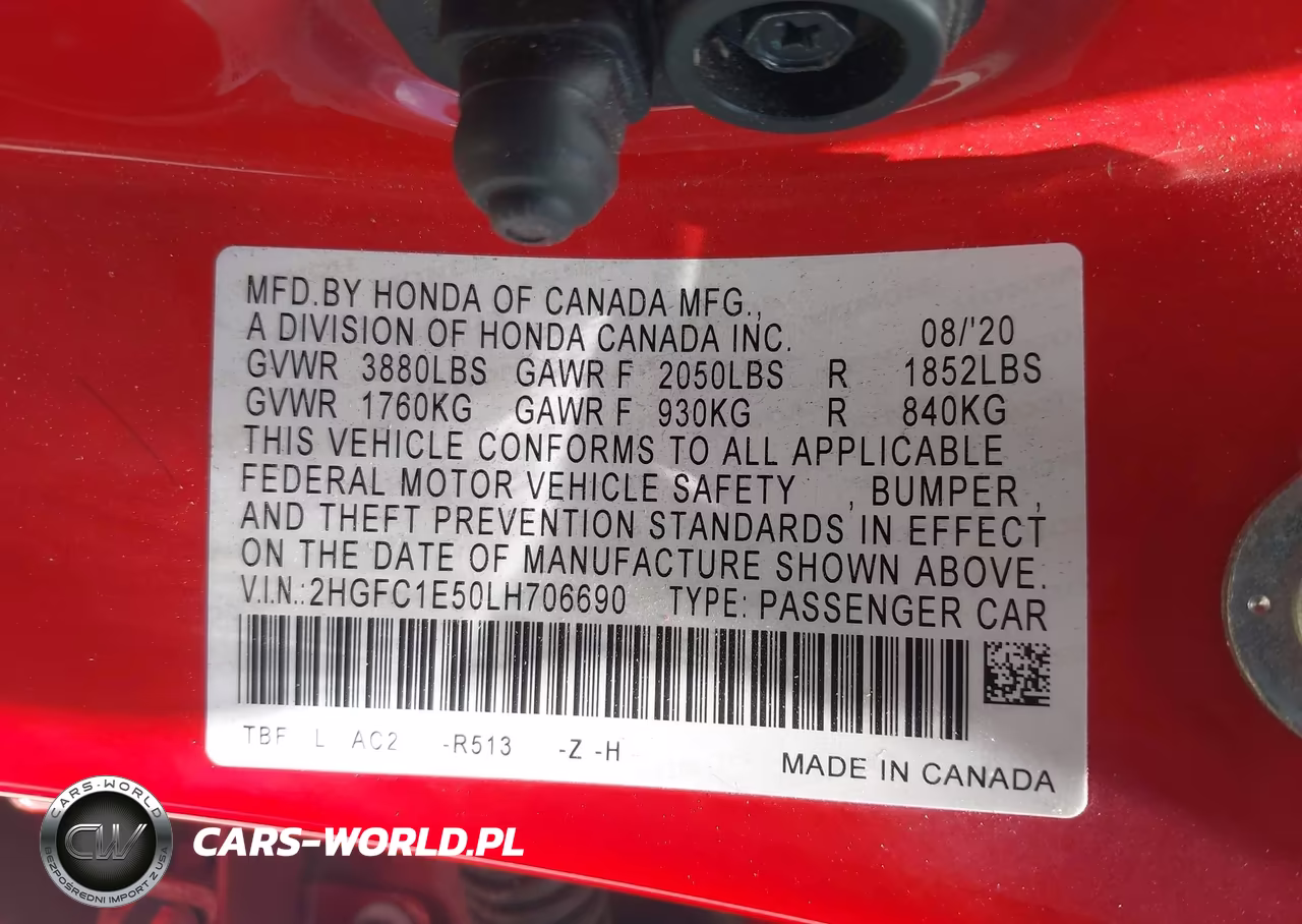 2020 Honda Civic Si Sedan VIN:2HGFC1E50LH706690 - 9