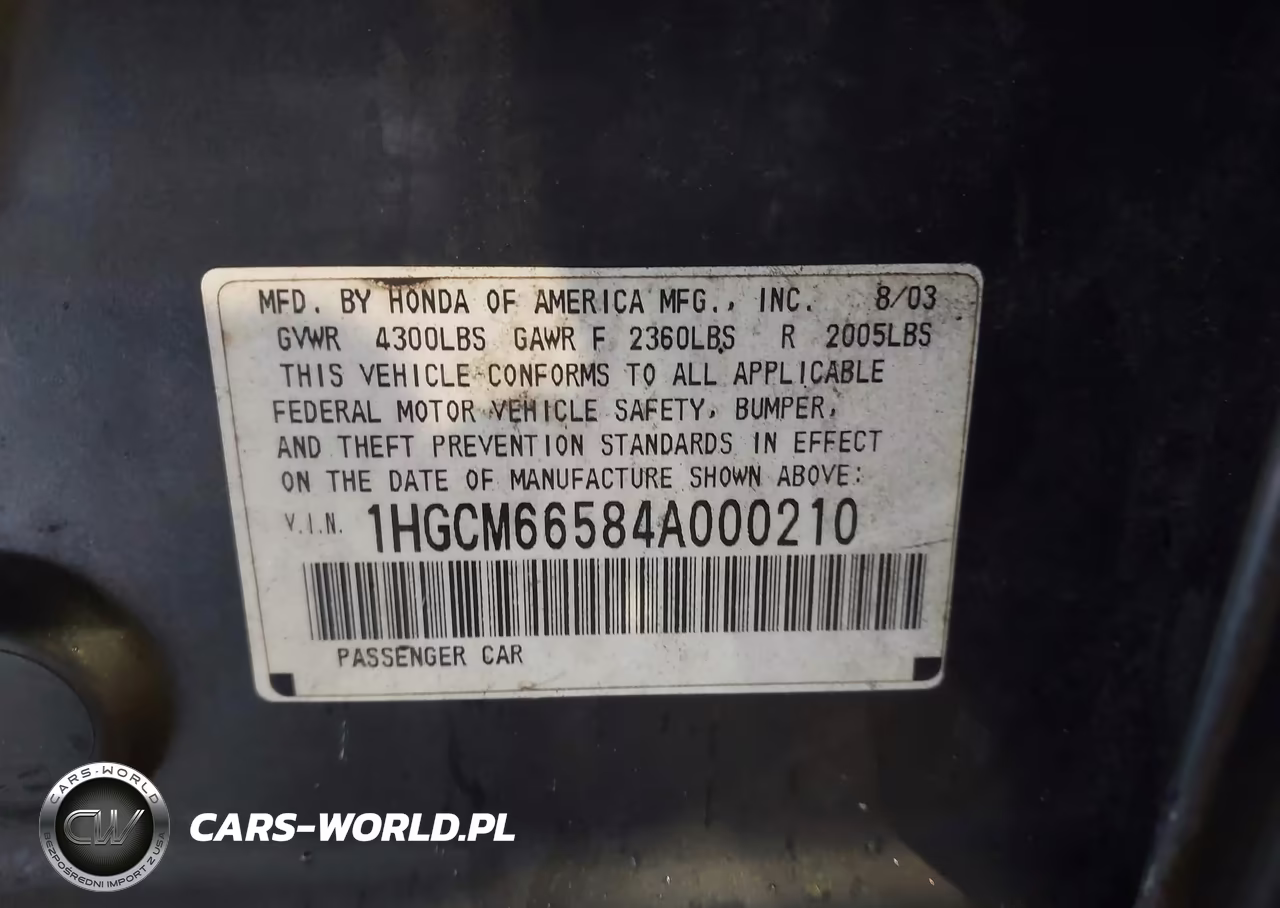 2004 Honda Accord 3.0 Ex VIN:1HGCM66584A000210 - 9