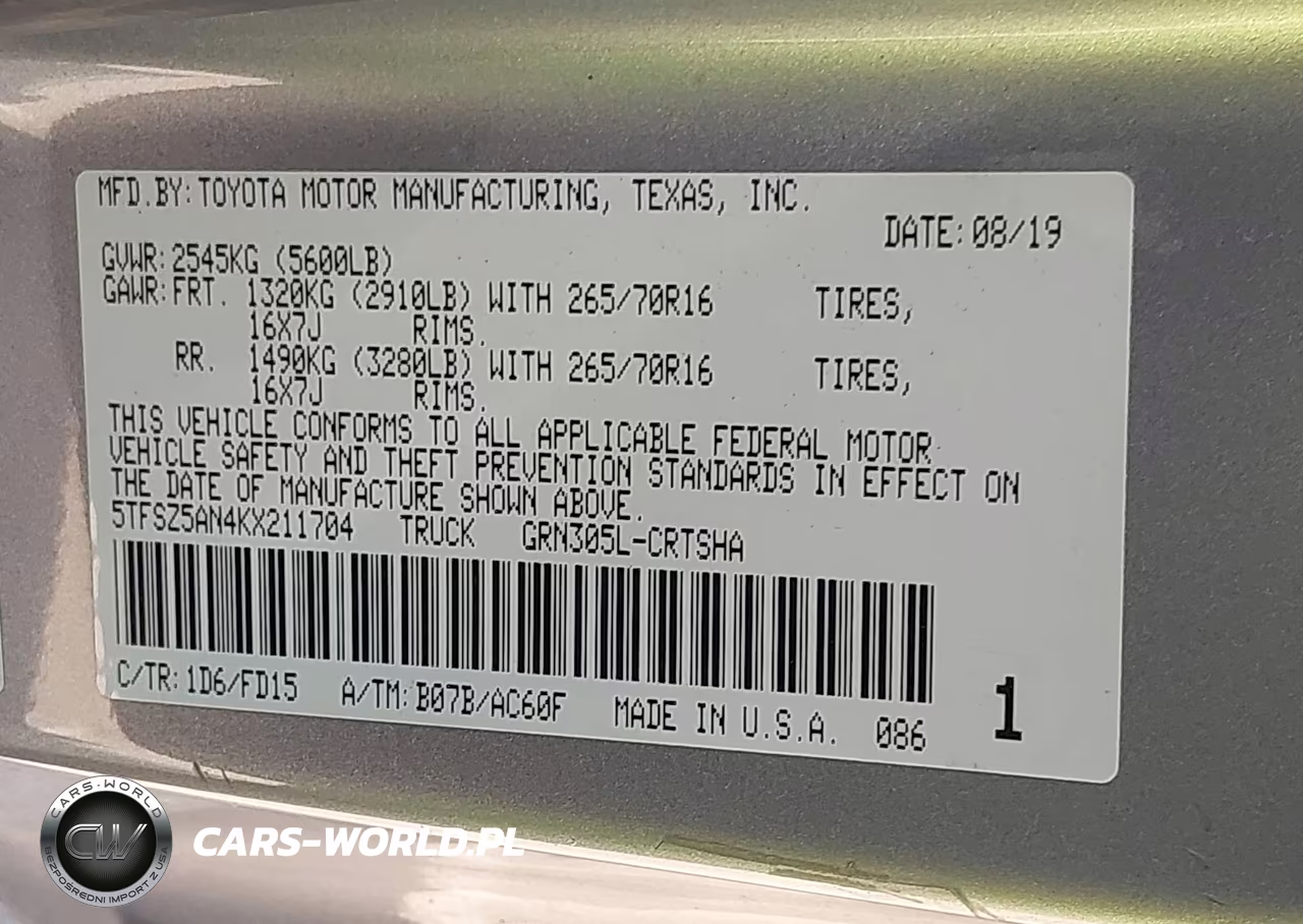 TOYOTA TACOMA VIN:5TFSZ5AN4KX211704 - 9