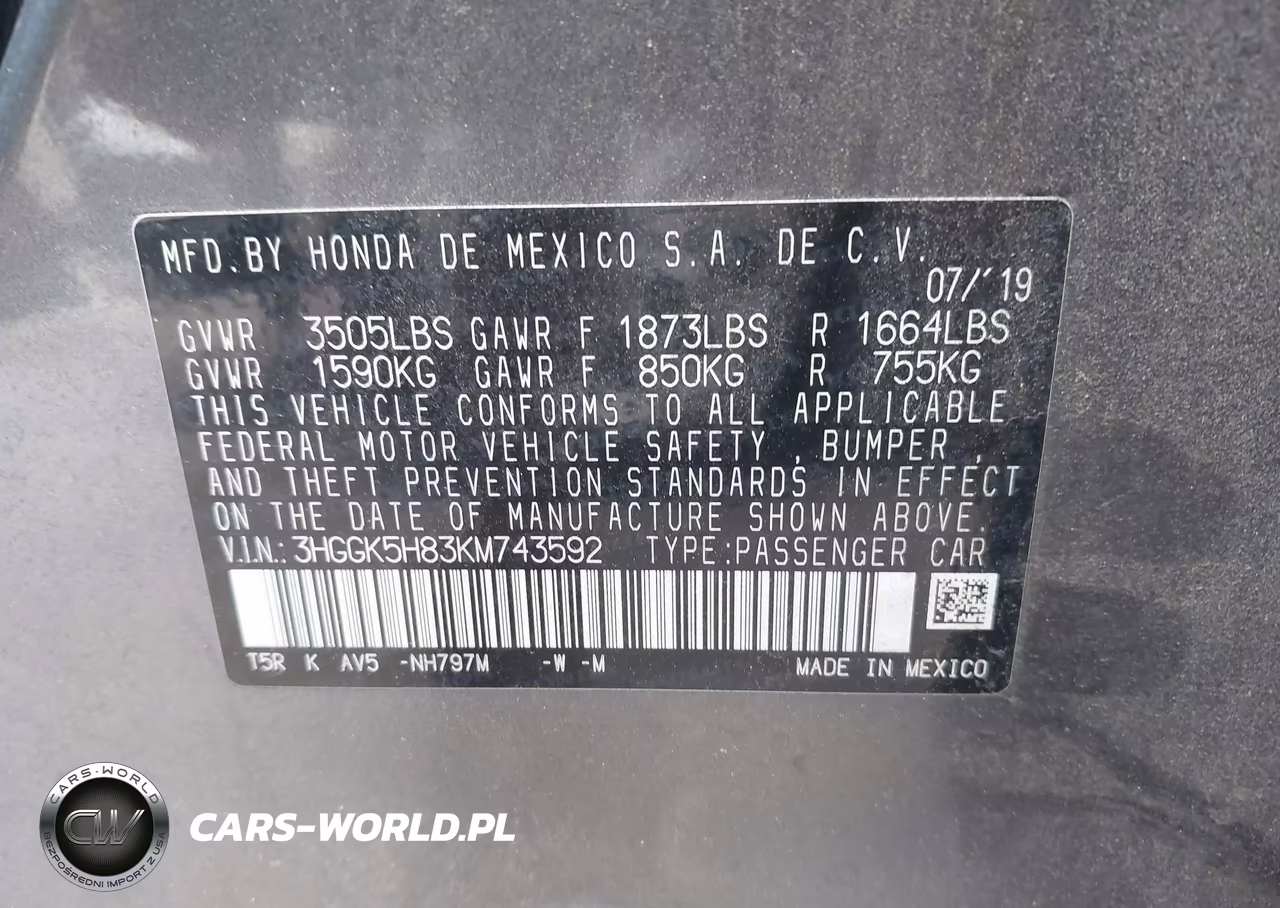 2019 Honda Fit Ex VIN:3HGGK5H83KM743592 - 9