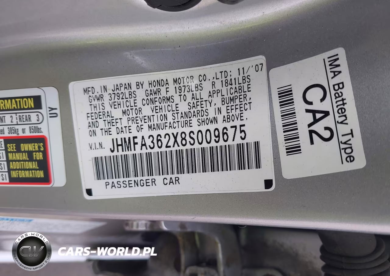2008 Honda Civic Hybrid VIN:JHMFA362X8S009675 - 9