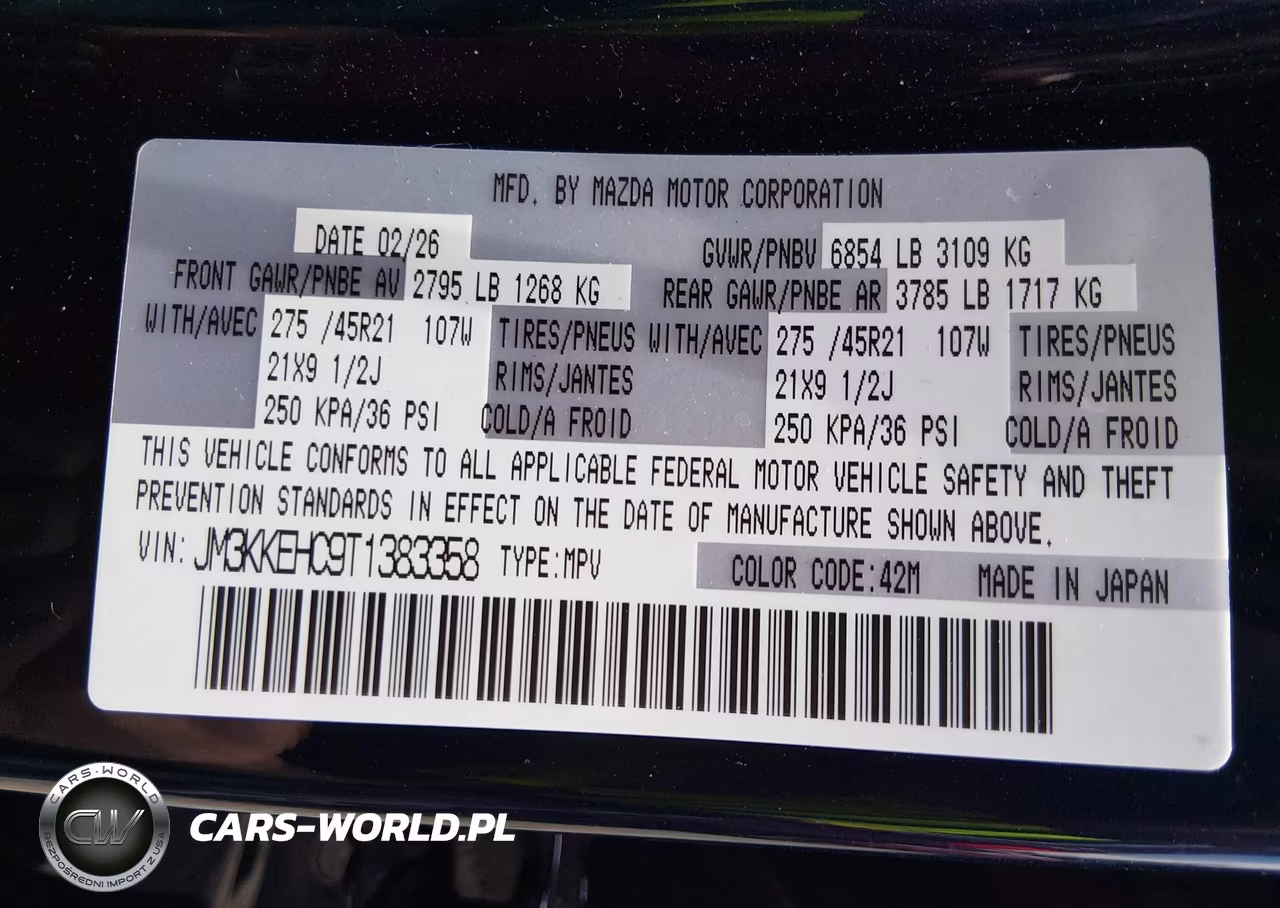2026 Mazda Cx-90 3.3 Turbo S Premium Plus VIN:JM3KKEHC9T1383358 - 9