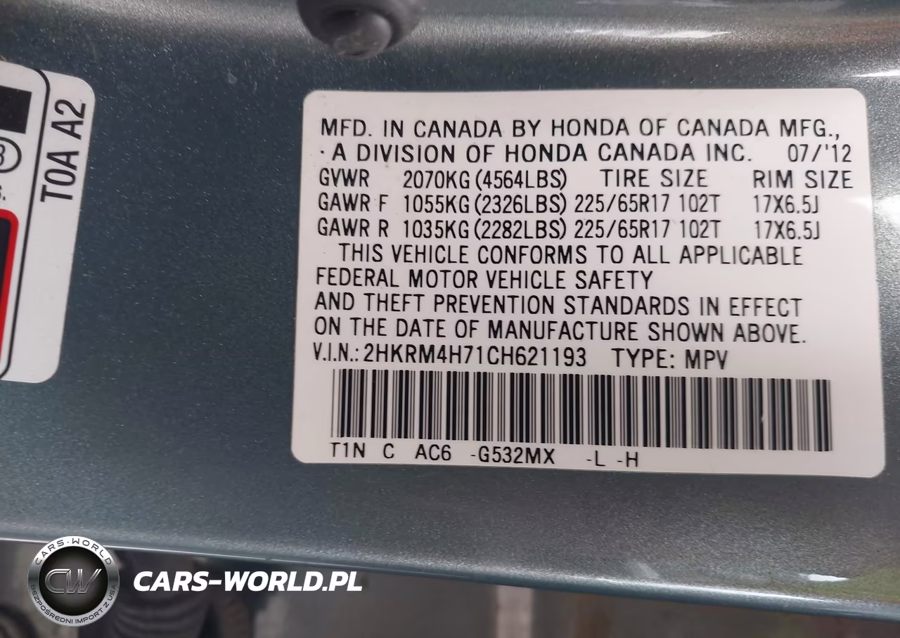 2012 Honda Cr-V Ex-L VIN:2HKRM4H71CH621193 - 9