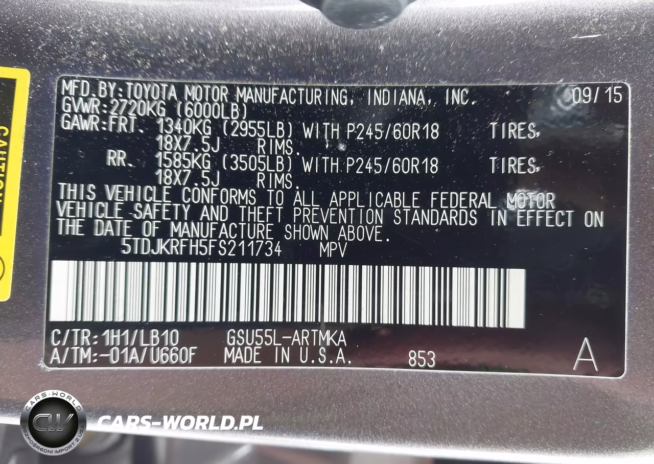 2015 Toyota Highlander Xle V6 VIN:5TDJKRFH5FS211734 - 9