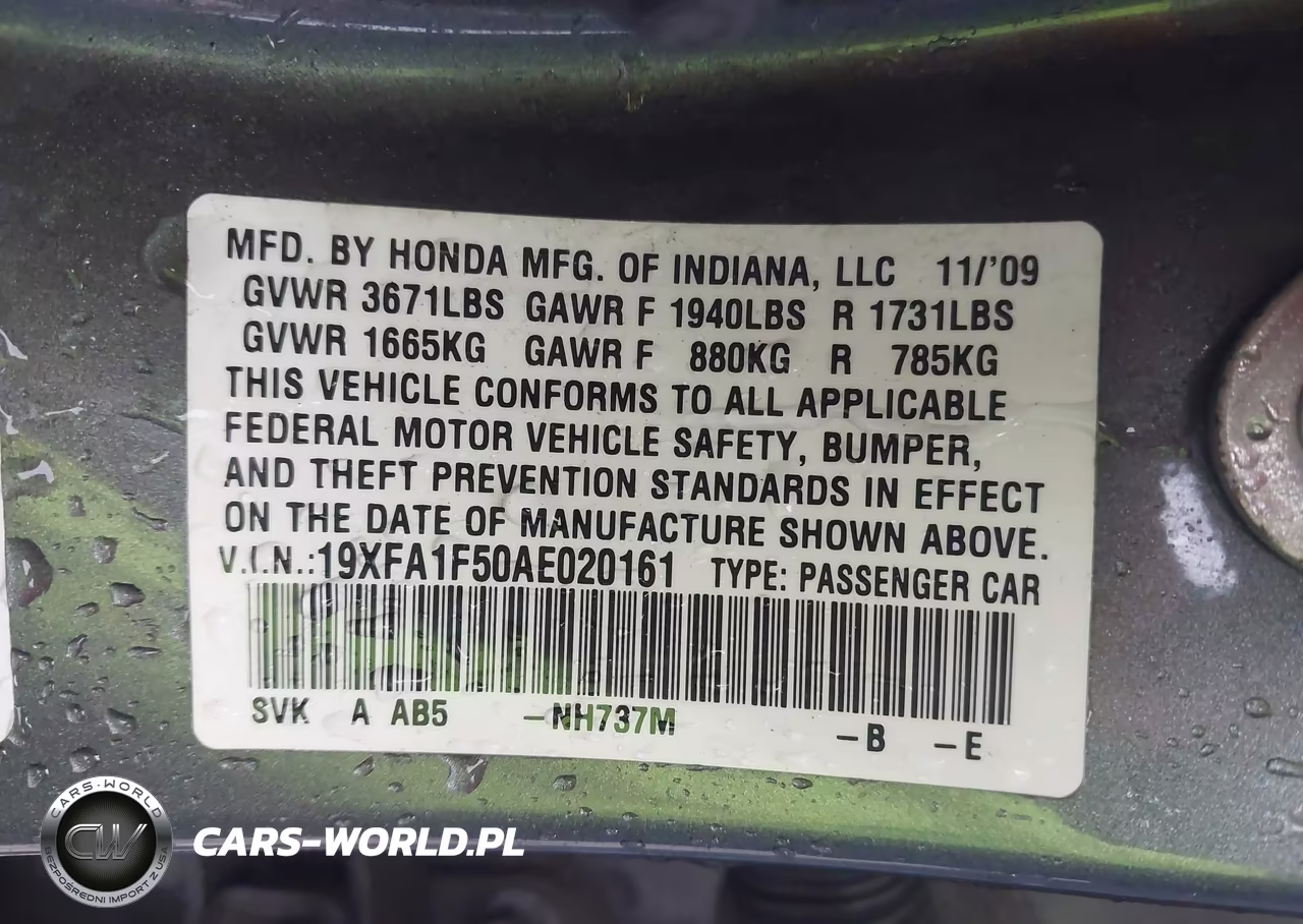 2010 Honda Civic Lx VIN:19XFA1F50AE020161 - 9