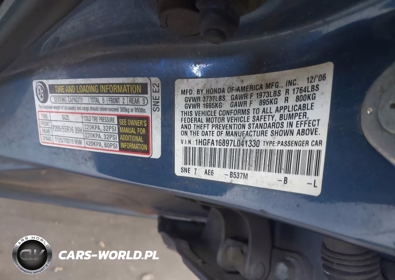 2007 Honda Civic Ex VIN:1HGFA16897L041330 - 9